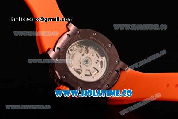 Richard Mille RM028 Swiss Valjoux 7750 Automatic Brown PVD Case with Skeleton Dial and Orange Rubber Strap - Red - Click Image to Close